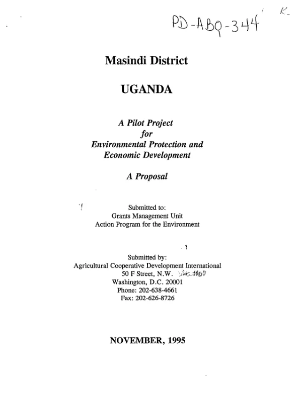 Masindi District, Uganda -- a pilot project for environmental protection and economic development : a proposal