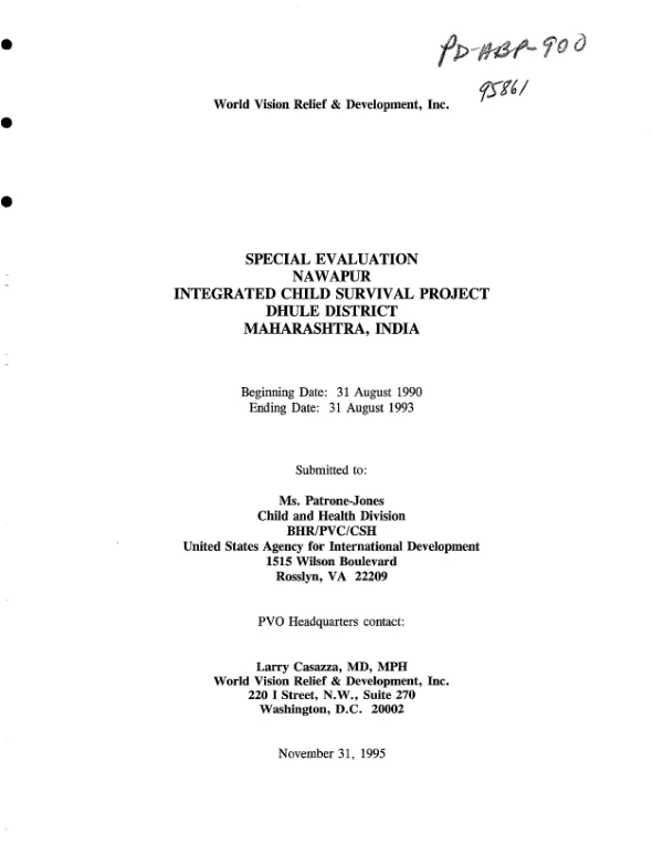 Special evaluation : Nawapur integrated child survival project, Dhule District, Maharashtra, India