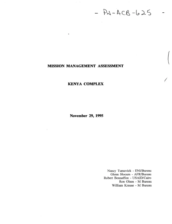 Mission management assessment : Kenya complex