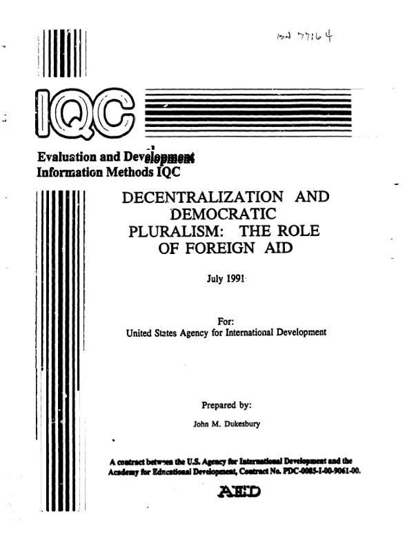 Decentralization and democratic pluralism : the role of foreign aid