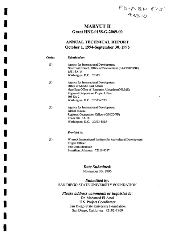 Maryut II grant HNE-0158-G-2069-00 [i.e. HNE-0158-G-00-2069-00] : annual technical report October 1, 1994 - September 30, 1995
