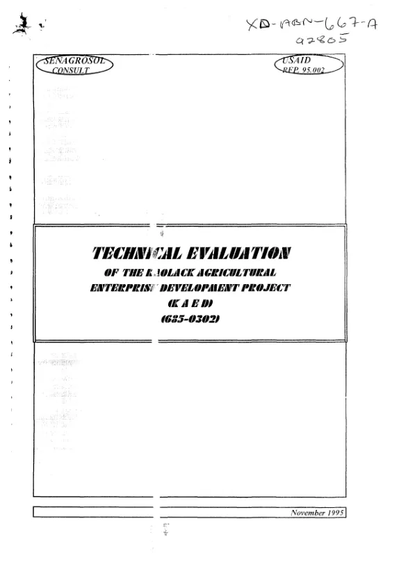 Technical evaluation of the Kaolack agricultural enterprise development project (KAED)(685-0302)