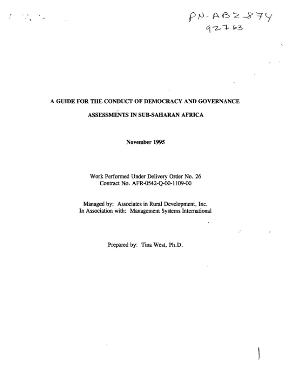 Guide for the conduct of democracy and governance : assessments in sub-Saharan Africa