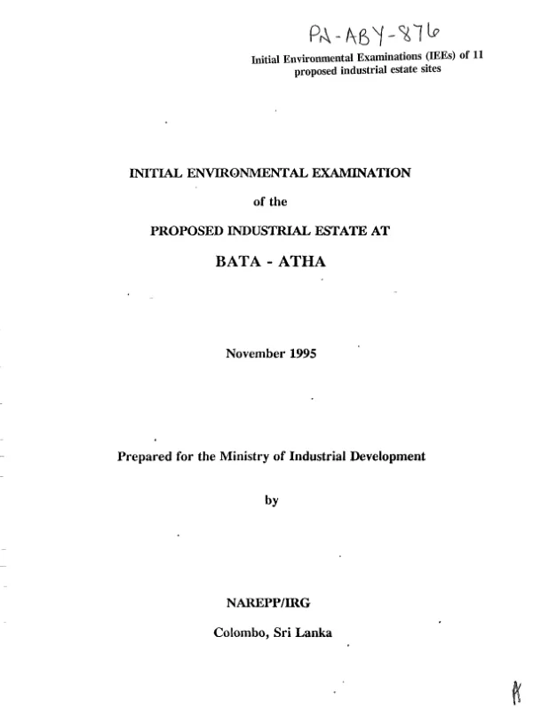 Initial environmental examination of the proposed industrial estate at Bata - Atha