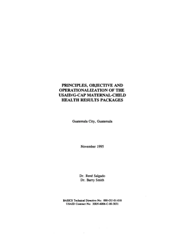 Principles, objective and operationalization of the USAID/G-CAP maternal-child health results packages