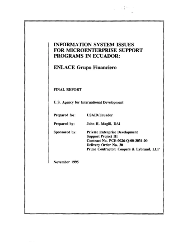 Information system issues for microenterprise support programs in Ecuador : ENLACE Grupo Financiero -- final report
