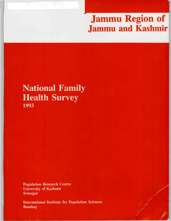 National family health survey (MCH [mother child health] and family planning) : Jammu Region of Jammu and Kashmir -- 1993