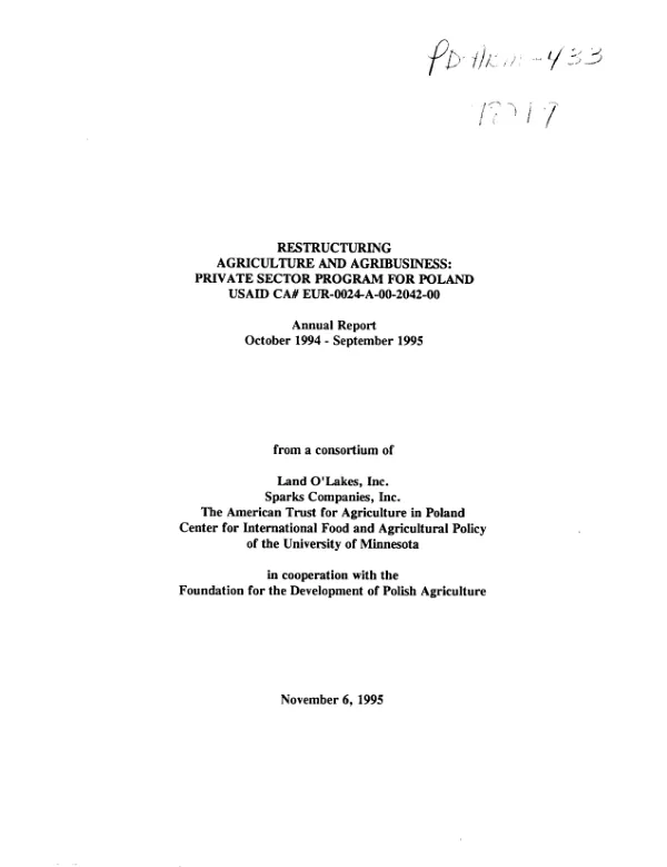 Restructuring agriculture and agribusiness : private sector program for Poland -- USAID CA # EUR-0024-A-00-2042-00 : annual report October 1994-September 1995