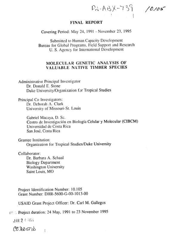 Final report -- covering period May 24, 1991-November 23, 1995 : molecular genetic analysis of valuable native timber species