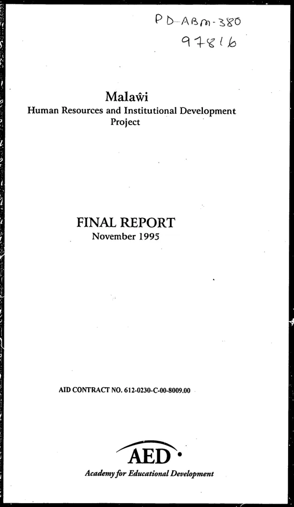 Malawi : human resources and institutional development project -- final report