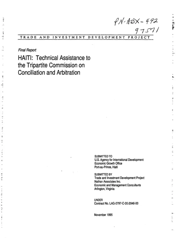 Final report : Haiti -- technical assistance to the Tripartite Commission on Conciliation and Arbitration