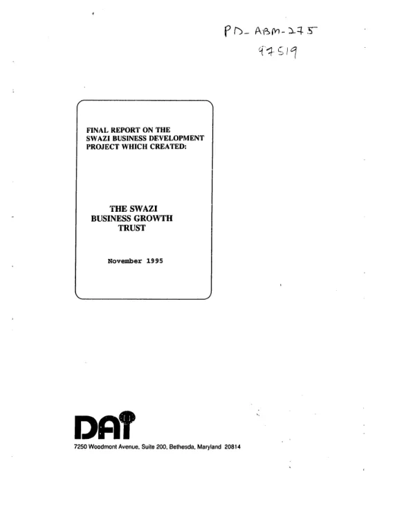 Final report on the Swazi business development project which created the Swazi Business Growth Trust