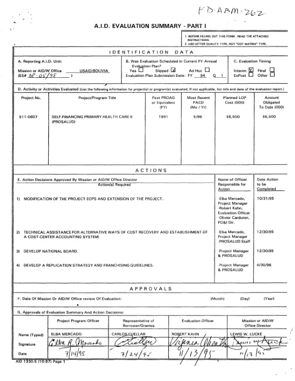 Self-financing primary health care II (PROSALUD)