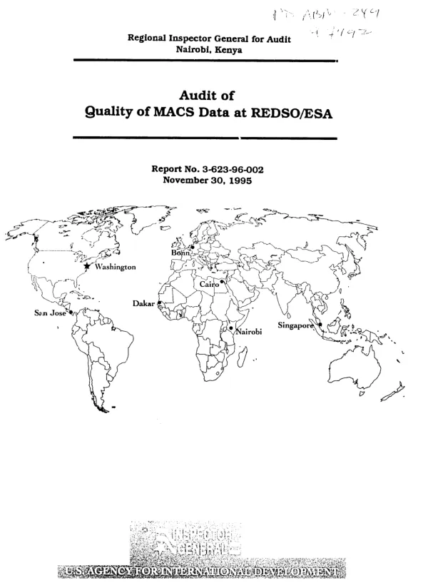 Audit of quality of MACS [mission accounting control system] data at REDSO/ESA
