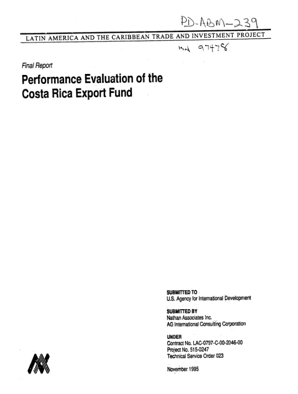 Final report : performance evaluation of the Costa Rica Export Fund