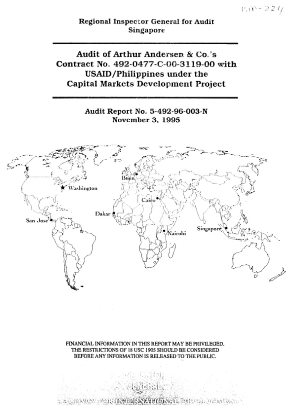 Audit of Arthur Andersen & Co."s contract no. 492-0477-C-00-3119-00 with USAID/Philippines under the capital markets development project