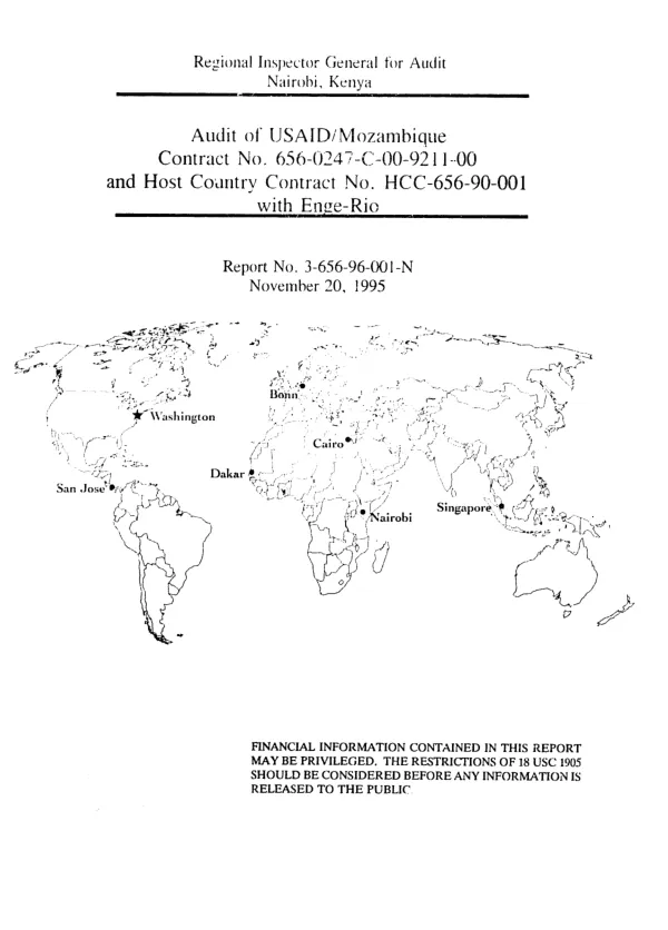 Audit of USAID/Mozambique contract no. 656-0247-C-00-9211-00 and host country contract no. HCC-656-90-001 with Enge-Rio