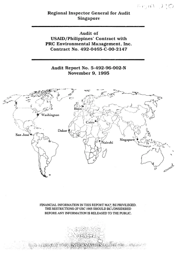 Audit of USAID/Philippines contract with PRC Environmental Management, Inc. -- contract no. 492-0465-C-00-2147