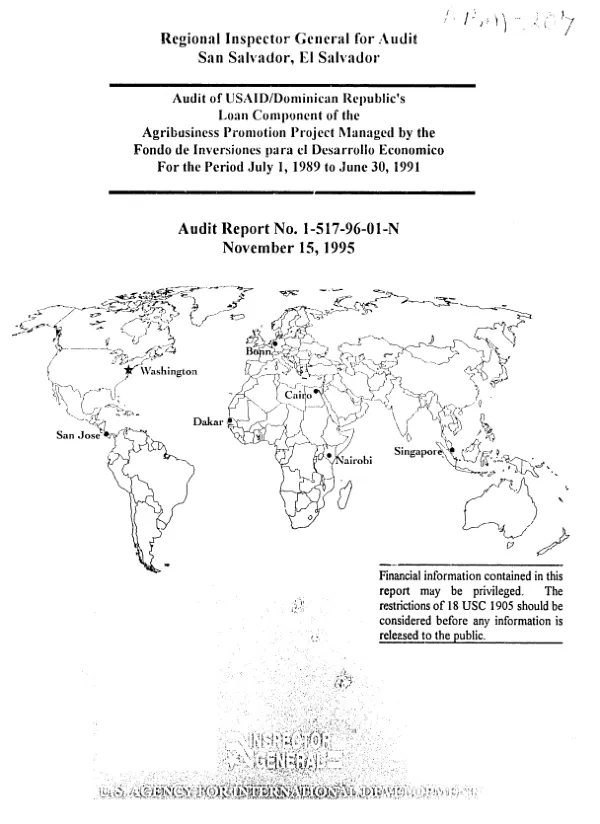 Audit of USAID/Dominican Republic"s loan component of the agribusiness promotion project managed by the Fondo de Inversiones para el Desarrollo for the period July 1, 1989 to June 30, 1991