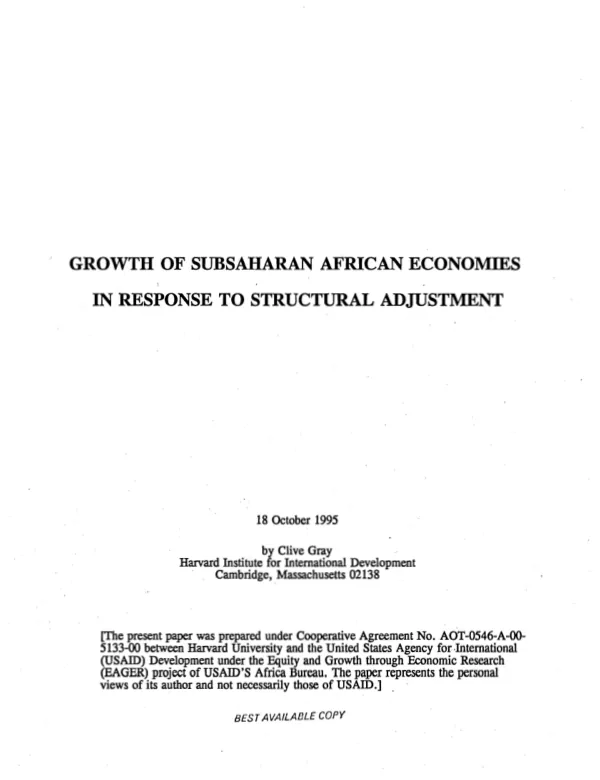 Growth of Subsaharan African economies in response to structural adjustment