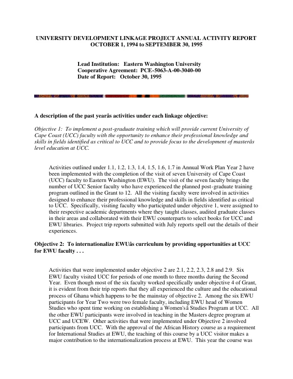 University development linkage project [UDLP] annual activity report, October 1, 1994 to September 30, 1995 : cooperative agreement no. PCE-5063-A-00-3040-00
