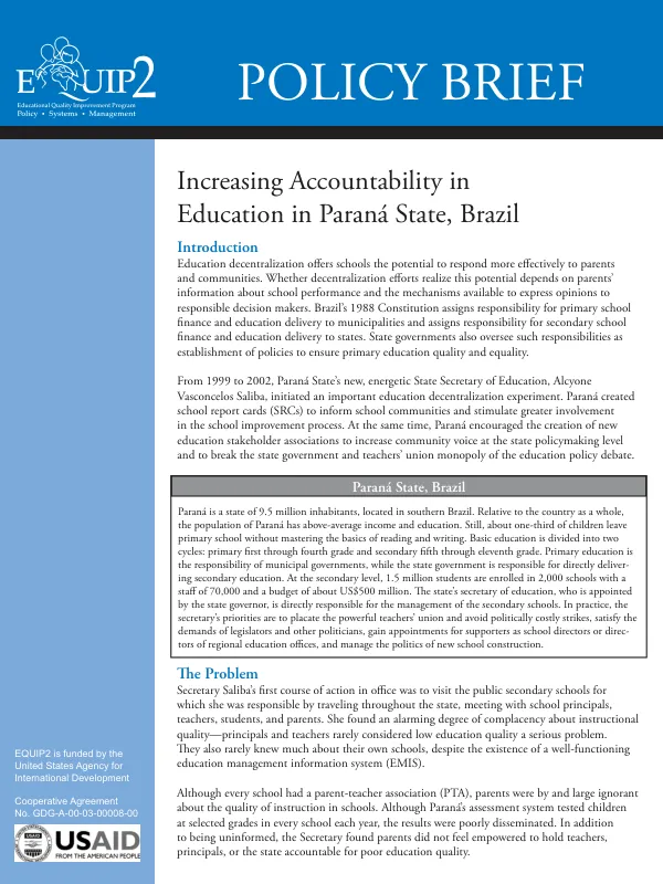 Increasing accountability in education in Parana State, Brazil