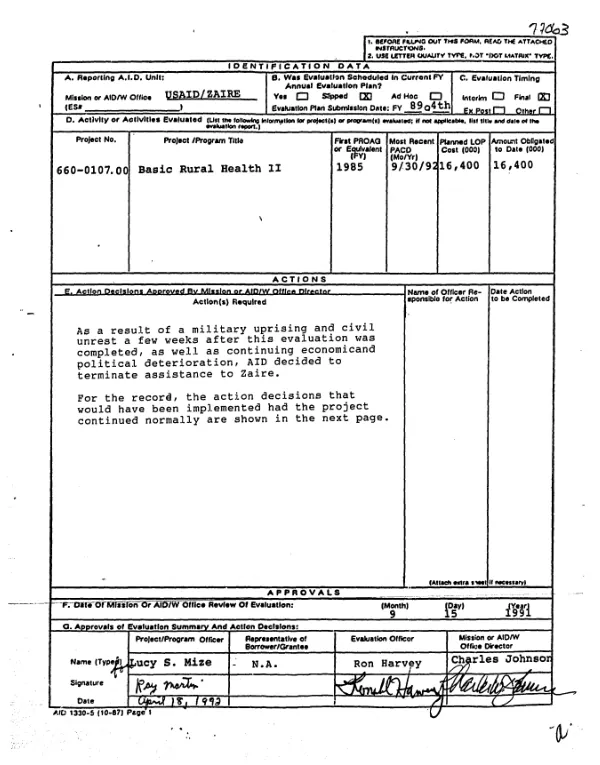 Basic rural health II project (660-0107) SANRU II : project evaluation