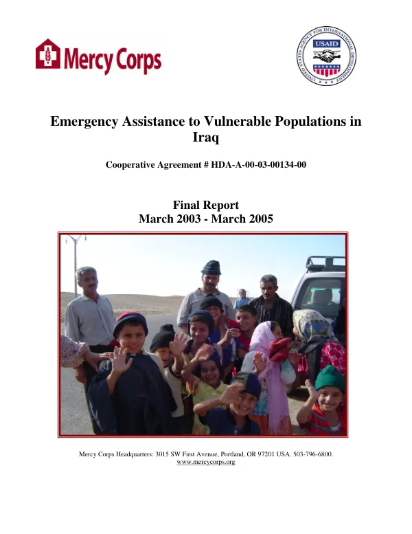 Emergency assistance to vulnerable populations in Iraq : cooperative agreement # HDA-A-00-03-00134-00 -- final report, March 2003-March 2005