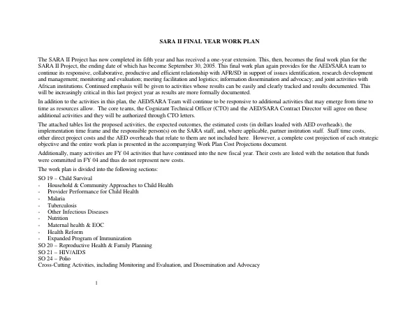 SARA [support for analysis and research in Africa] II final year work plan [: 2005 extension]