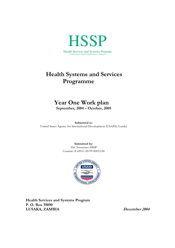 HSSP, health services and systems program : year one workplan -- September, 2004-October, 2005