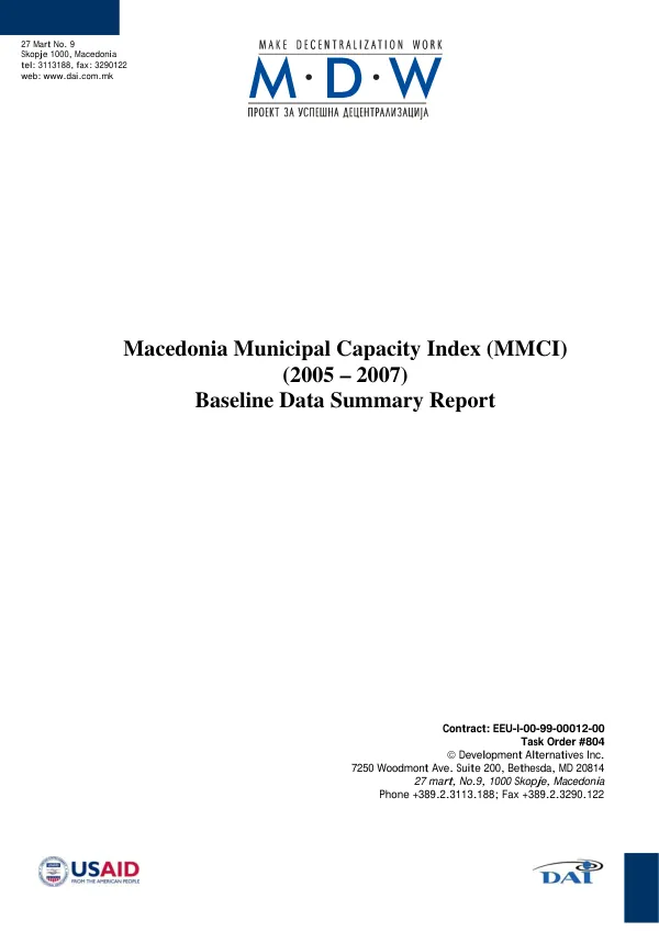 Macedonia municipal capacity index (MMCI) (2005-2007) : baseline data summary report