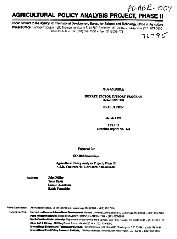 Mozambique : private sector support program (656-0208/0218) -- evaluation