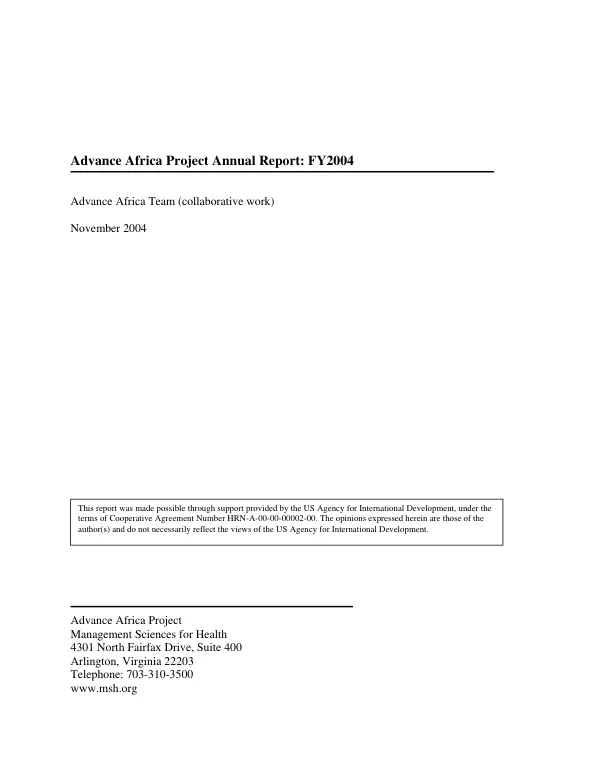 Advance project annual report : FY2004