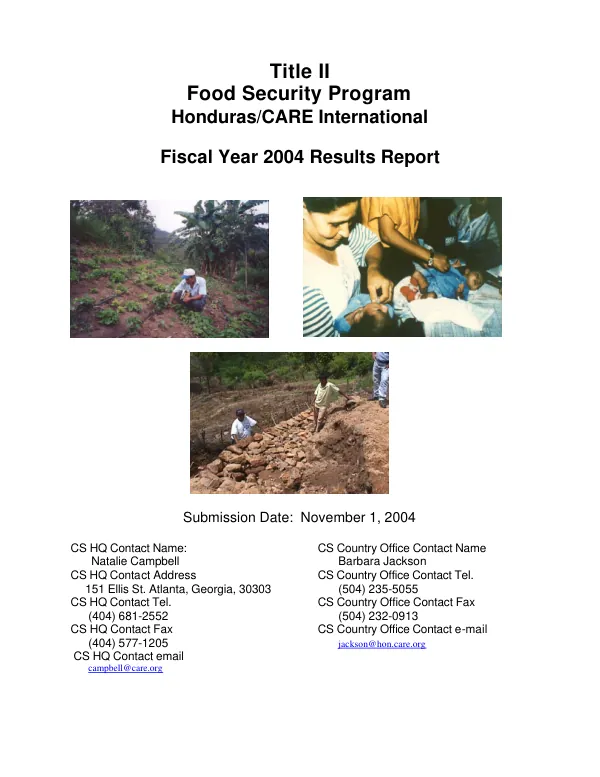 Title II food security program : Honduras/CARE International -- fiscal year 2004 results report