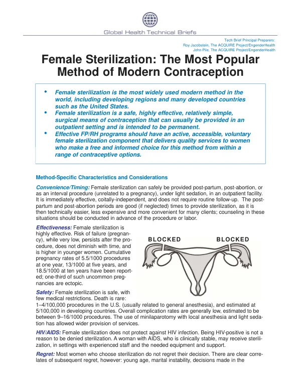 Female sterilization : the most popular method of modern contraception