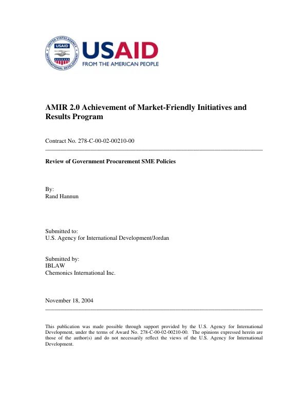 Review of government procurement SME [small & medium enterprises] policies
