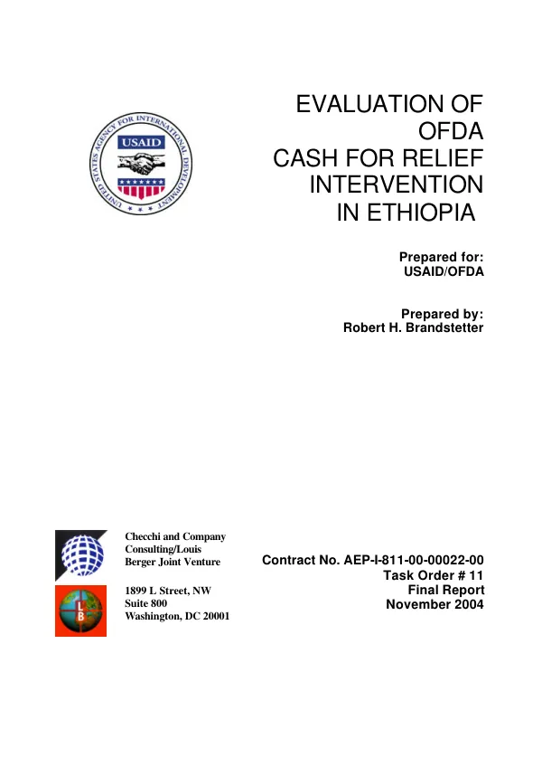 Evaluation of OFDA cash for relief intervention in Ethiopia