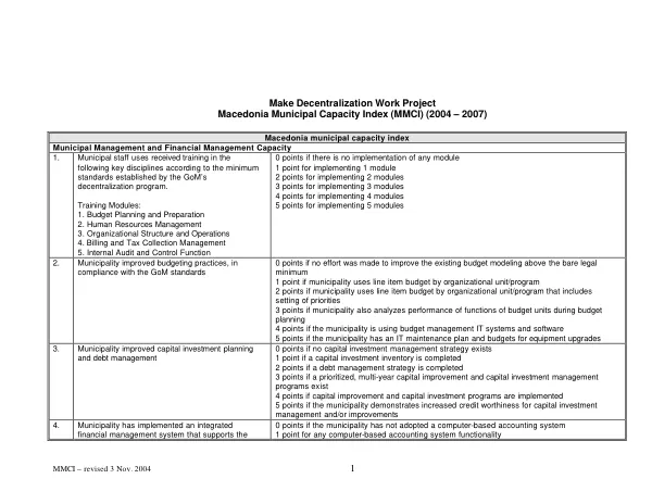Make decentralization work project : Macedonia municipal capacity index (MMCI) (2004-2007)