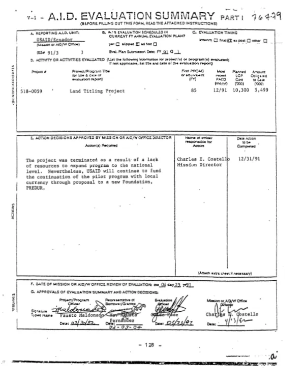 Ecuador land titling project evaluation