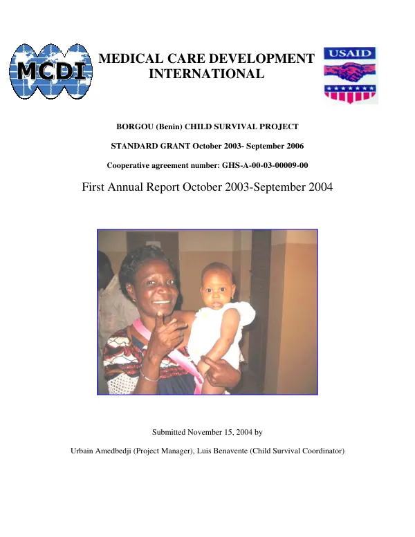 Borgou (Benin) child survival project : standard grant October 2003-September 2006 -- cooperative agreement number GHS-A-00-03-00009-00 : first annual report, October 2003-September 2004