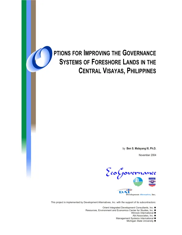 Options for improving the governance systems of foreshore lands in the Central Visayas, Philippines