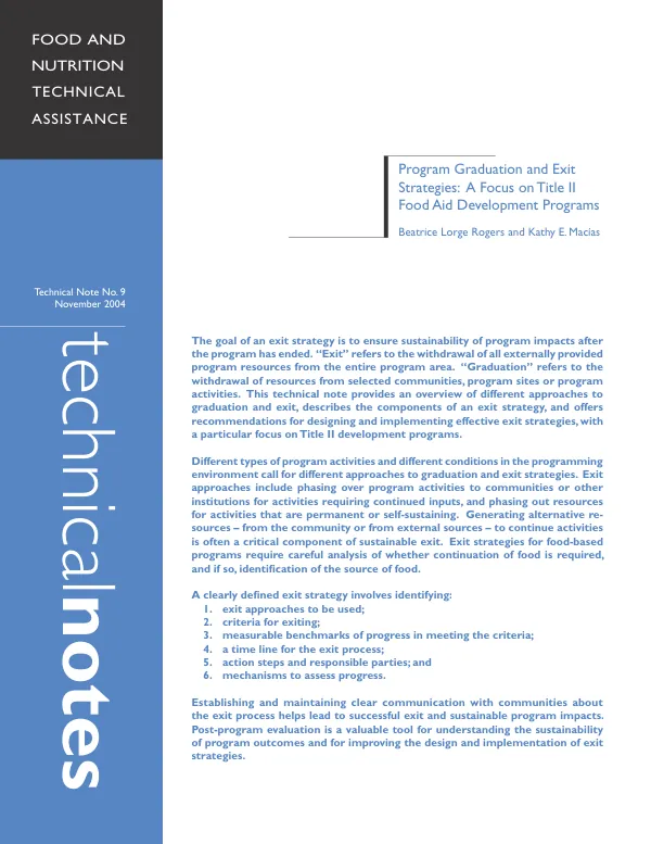 Program graduation and exit strategies : a focus on Title II food aid development programs