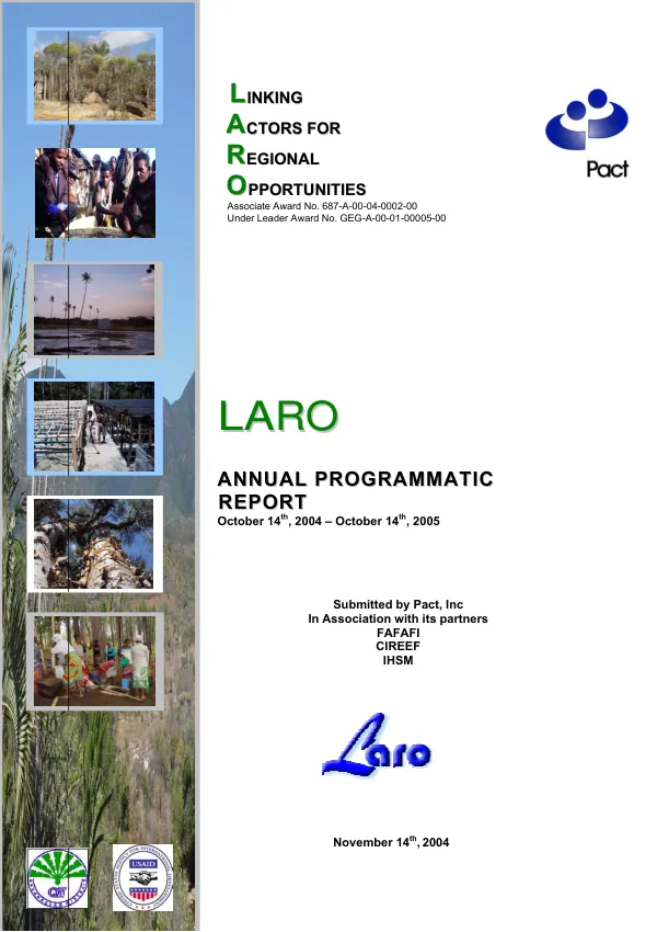 Linking actors for regional opportunities (LARO) : annual programmatic report, October 14th, 2004-October 14th, 2005