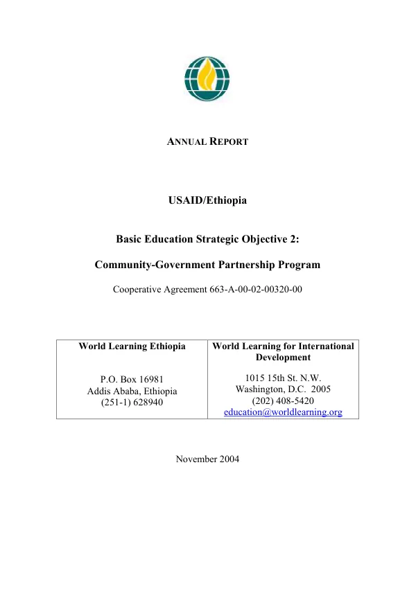 Annual report : USAID/Ethiopia -- basic education strategic objective 2 : community-government partnership program