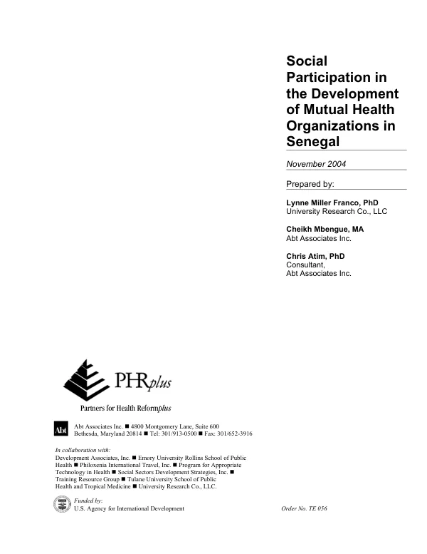 Social participation in the development of mutual health organizations in Senegal