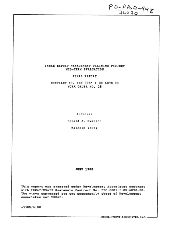 INCAE export management training project : mid-term evaluation -- final report