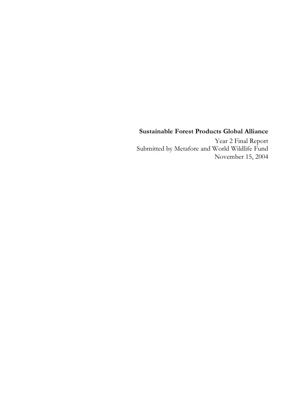Sustainable forest products global alliance : year 2 final report