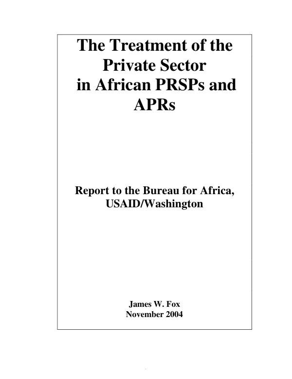 Treatment of the private sector in African PRSPs [poverty reduction strategy papers] and APRs [annual progress reports]