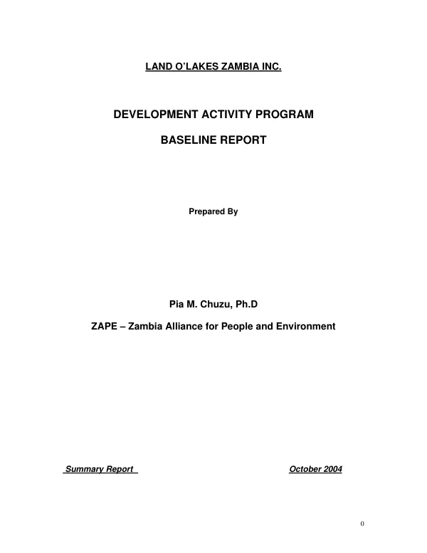 Development activity program : baseline report