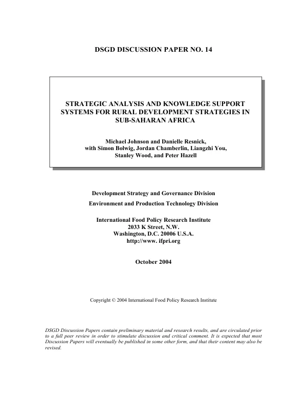 Strategic analysis and knowledge support systems for rural development strategies in Sub-Saharan Africa